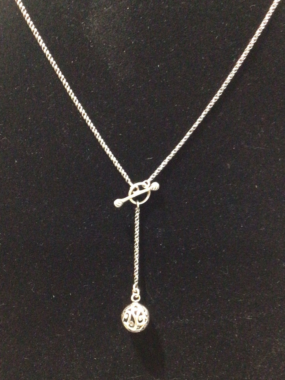 16” Silpada Sterling Silver Vintage Ornate Filigree Ball Lariat Rope Necklace